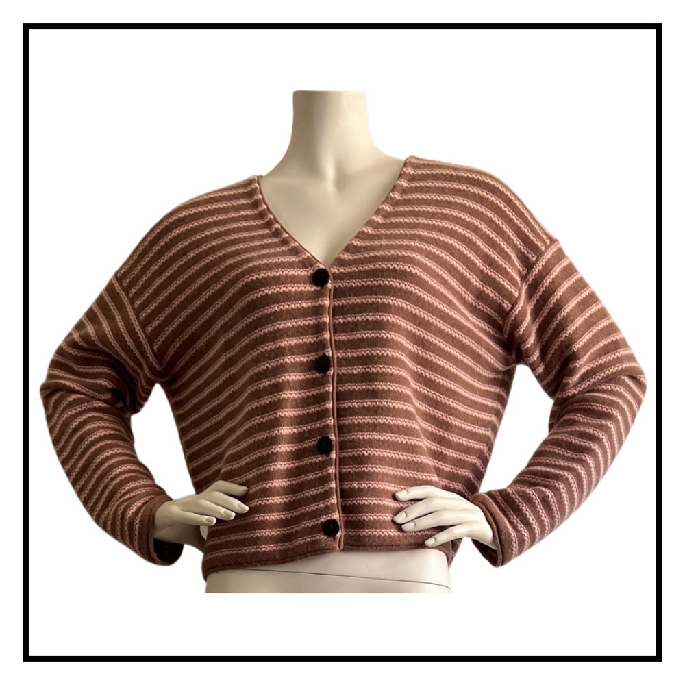 Theory Pink Striped Box Cashmere Cardigan Sweater